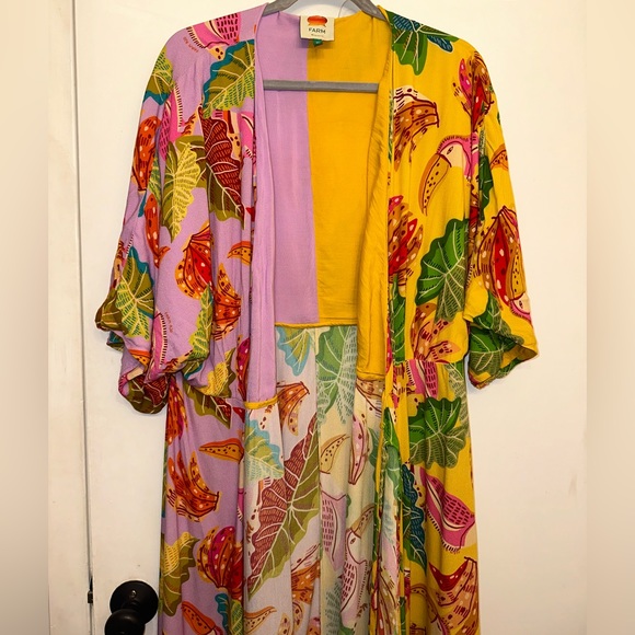 Farm Rio Tropical Mixed Beaks & Bananas Maxi Wrap Dress Size XL Multicolored - Picture 8 of 16